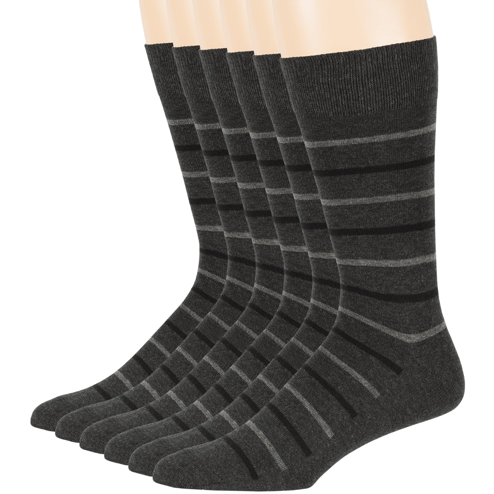 Mens Cotton Striped Daily Office Work Socks, Charcoal, Large 10-13, 6 ...