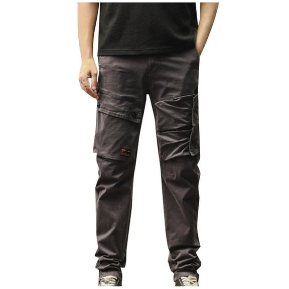 Mens Cotton Sweatpants Flap Pockets Straight Leg Running Pants Comfy Vacation Long Trousers Hiking Joggers