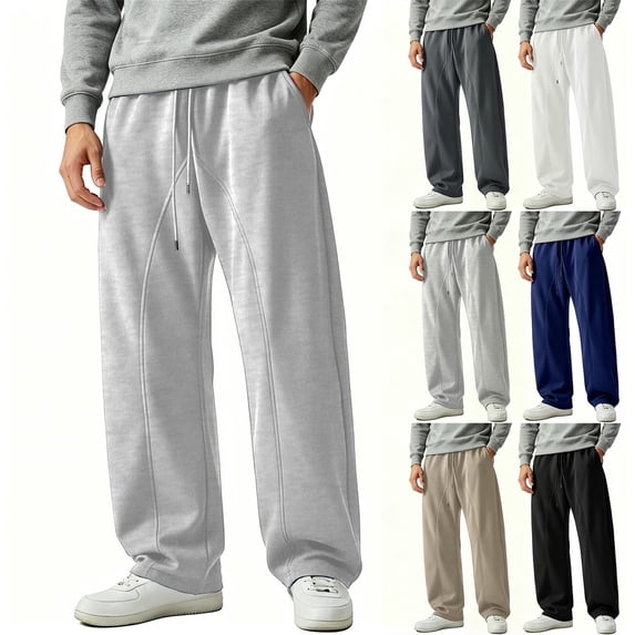Mens Cotton Sweatpants with Pockets Drawstring Elastic Waist Sweat Loose Wide Leg With Pockets Gym Workout Wear