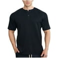 thumbnail image 1 of Mens Cotton T-Shirts Casual Short Sleeve Henley Button Up Basic Tees Stretch Solid Breathable Work Shirts, 1 of 5