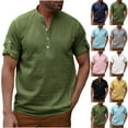 thumbnail image 1 of Mens Cotton T-Shirts Fashion Casual Solid Stand-up Collar Button Shirt Tops White M, 1 of 7