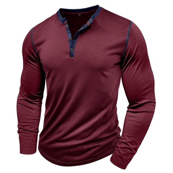 Mens Cotton T Shirts Long Sleeve Button Crewneck Tees Tops Casual Solid Color Pullover Slim Comfort Basic Loungewear Athletic Workout Tshirts Shirt