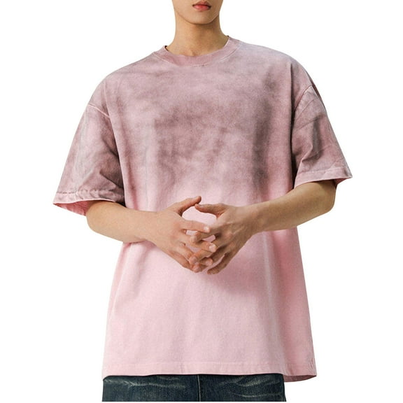 Mens Cotton T-Shirts Qiggri Men's Vintage Solid Color Gradient Casual Short Sleeved Round Neck Shirts Summer Tops