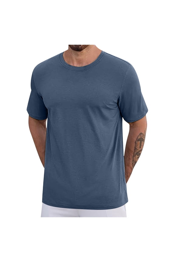 Mens Cotton T-Shirts S-5X Big and Tall Short Sleeve Crewneck Tees Tops Plus Size Casual Solid Color Pullover Basic Loungewear T Shirts