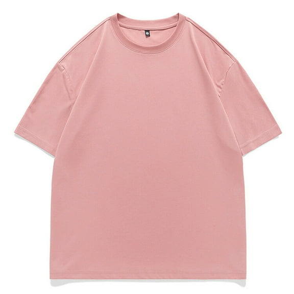 Mens Cotton T-Shirts S-5XL Short Sleeve Crew Neck Plain Novelty T Shirt for Men Pink M
