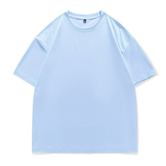 Mens Cotton T-Shirts S-5XL Short Sleeve Crew Neck Plain Novelty T Shirt for Men Sky Blue M
