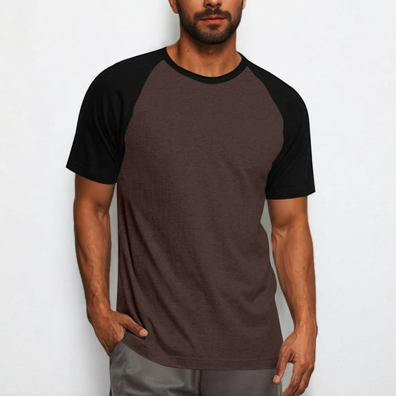 Mens Cotton T-Shirts Short Sleeve Button Casual Basic Tees Work Shirts Brown XXL