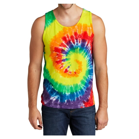 Mens Cotton Tank Top Tie-Dye Sleeveless Shirt for Sports, Gym, Fitness Multi Color Small