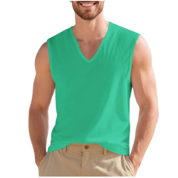 Mens Cotton Tank Tops Sleeveless V Neck Shirts Summer Casual Classic Beach Tops Base Layer for Daily Wear