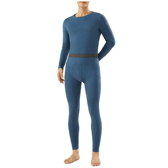 Mens Cotton Thermal Underwear Big & Tall Long Johns Soft Cozy Tops Legging Pants 2 Piece Base Layers Sets Dark Blue, XXL
