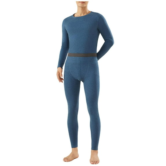 Mens Cotton Thermal Underwear Big & Tall Long Johns Soft Cozy Tops Legging Pants 2 Piece Base Layers Sets Dark Blue, XXL