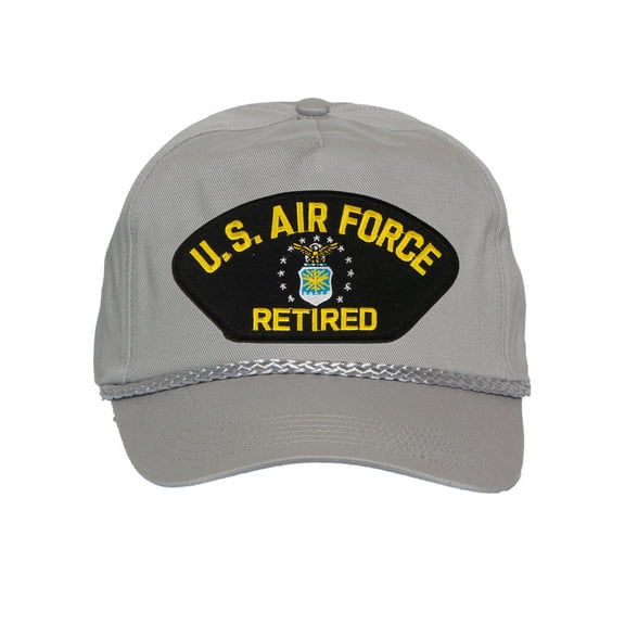 Mens Cotton US Air Force Twill Golf Cap - Snapback Cap with Rope, Retired Grey