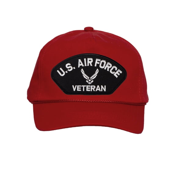 Mens Cotton US Air Force Twill Golf Cap - Snapback Cap with Rope, Veteran Red