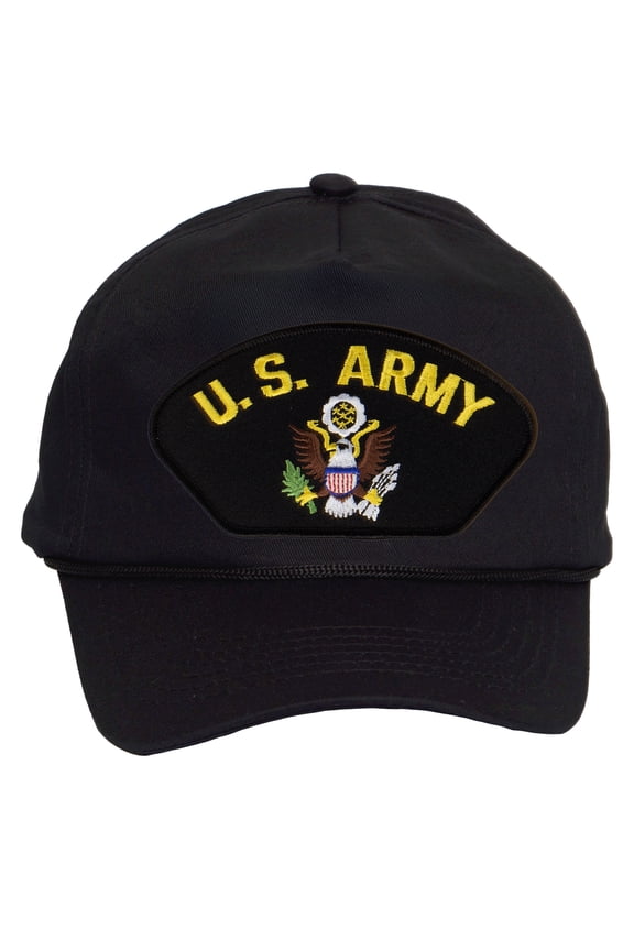 Mens Cotton US Army Twill Golf Cap - Snapback Cap with Rope, Logo Black