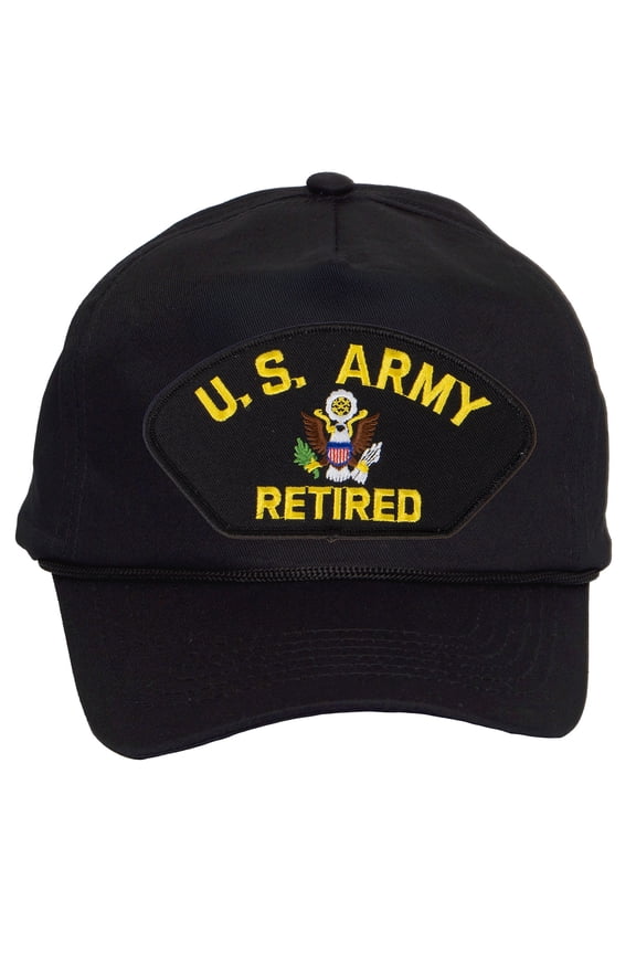 Mens Cotton US Army Twill Golf Cap - Snapback Cap with Rope, Retired Black