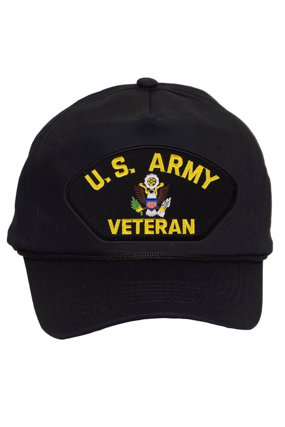Mens Cotton US Army Twill Golf Cap - Snapback Cap with Rope, Veteran Black