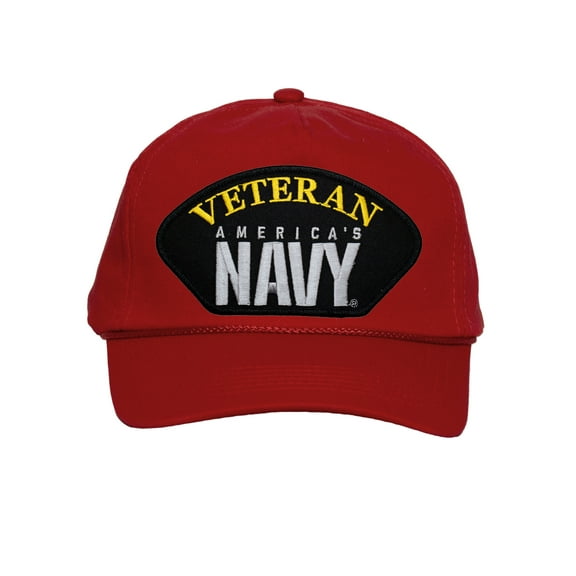Mens Cotton US Navy Twill Golf Cap - Snapback Cap with Rope, Americas Navy Veteran Red