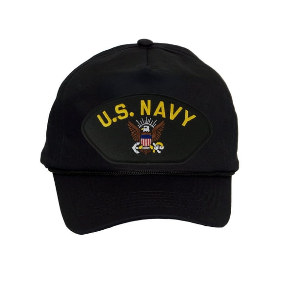 Mens Cotton US Navy Twill Golf Cap - Snapback Cap with Rope, Black