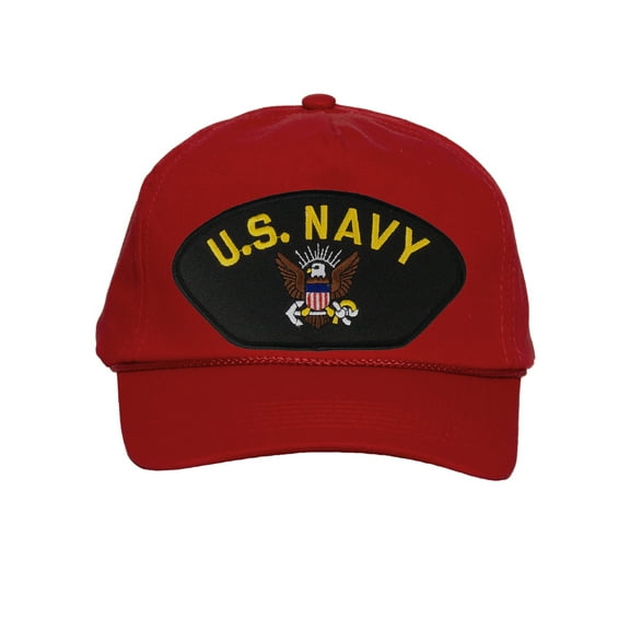 Mens Cotton US Navy Twill Golf Cap - Snapback Cap with Rope, Red