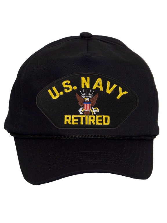 Mens Cotton US Navy Twill Golf Cap - Snapback Cap with Rope, Retired Black