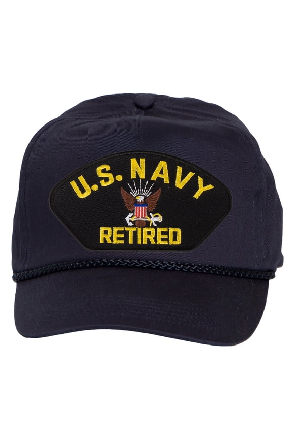 Mens Cotton US Navy Twill Golf Cap - Snapback Cap with Rope, Retired Navy