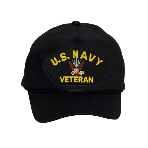 Mens Cotton US Navy Twill Golf Cap - Snapback Cap with Rope, Veteran Black