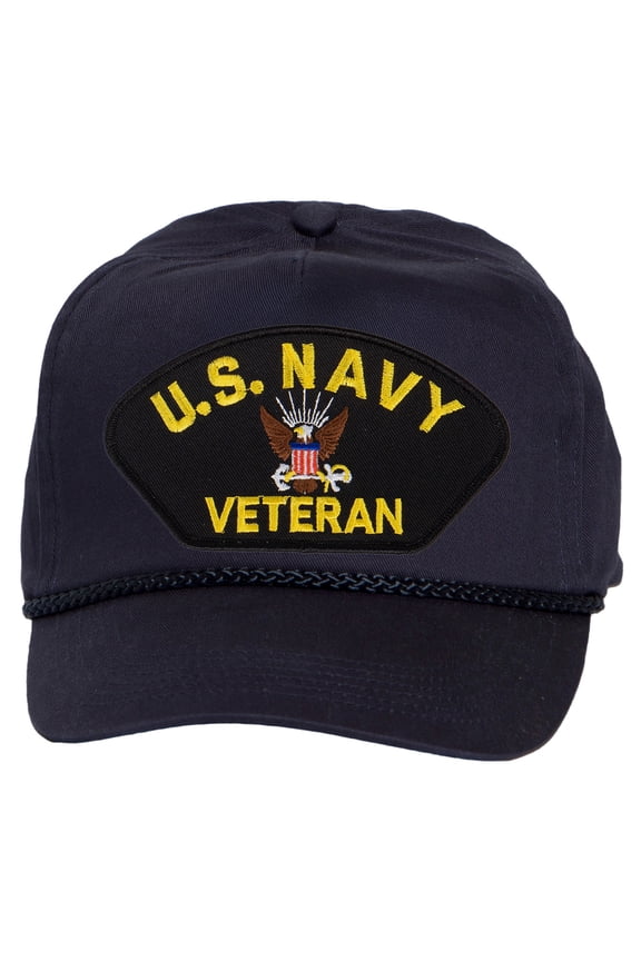 Mens Cotton US Navy Twill Golf Cap - Snapback Cap with Rope, Veteran Navy