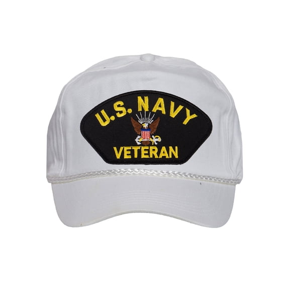 Mens Cotton US Navy Twill Golf Cap - Snapback Cap with Rope, Veteran White