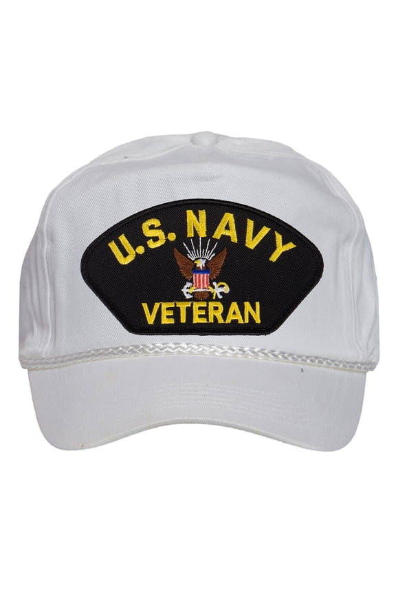 Mens Cotton US Navy Twill Golf Cap - Snapback Cap with Rope, Veteran White