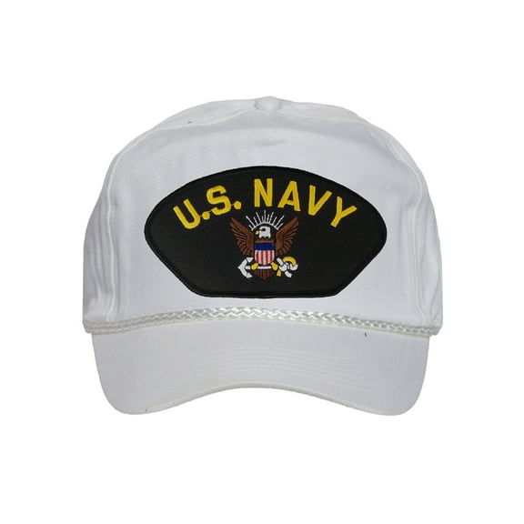 Mens Cotton US Navy Twill Golf Cap - Snapback Cap with Rope, White