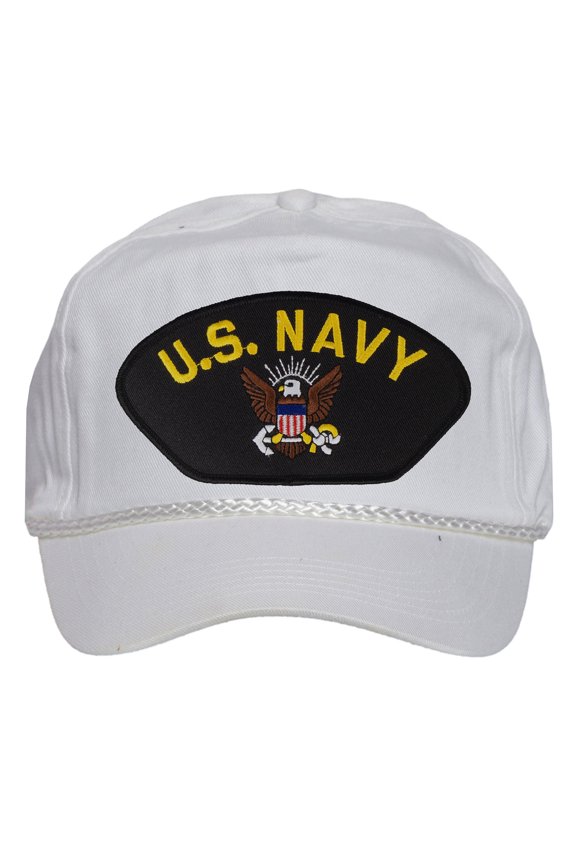Mens Cotton US Navy Twill Golf Cap - Snapback Cap with Rope, White