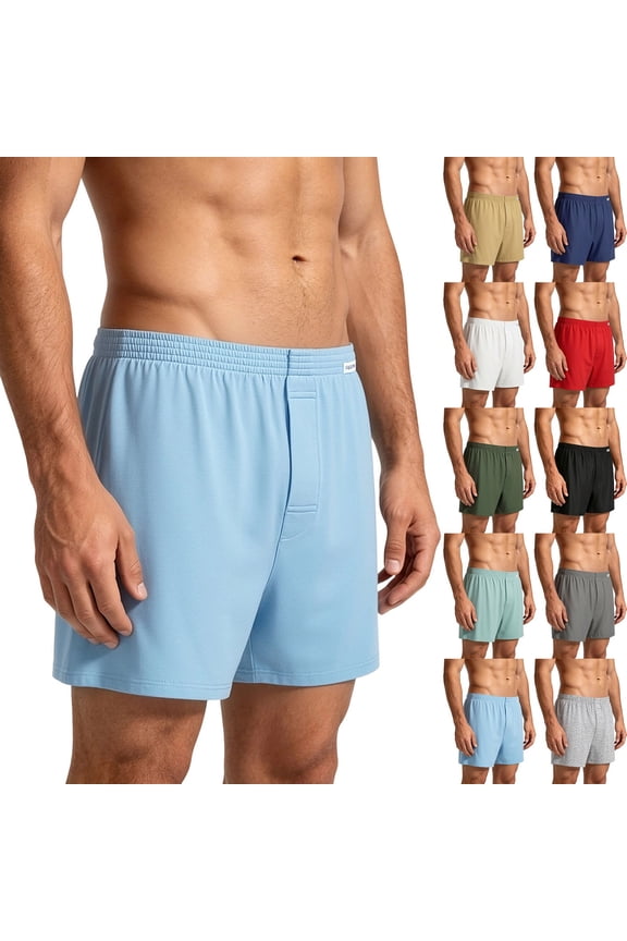 Mens Cotton Ultra-Soft Knit Sleep Pajama Shorts & Lounge Wear Button Fly (Available In Big & Tall) Big and Tall Size L-4XL Blue