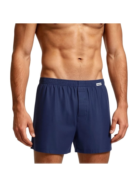 Mens Cotton Ultra-Soft Knit Sleep Pajama Shorts & Lounge Wear Button Fly (Available In Big & Tall) Big and Tall Size L-4XL Navy