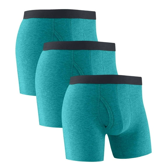 Mens Cotton Underwear Boxer Briefs 3 Pack Boys Casual Color-Block Stretchy Breathable Mid Waisted Multipack Full-Coverage Boxers