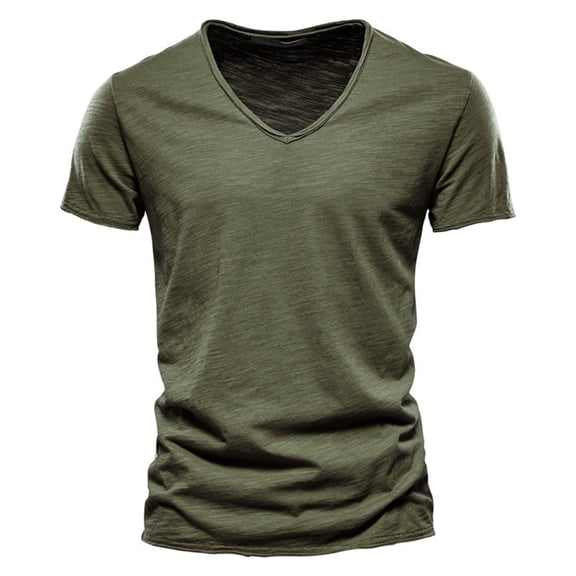 Mens Cotton V-Neck Undershirts Short Sleeve Pullover Tops Slim-Fit Comfort Soft Solid Color Lightweight T-Shirts Blouses