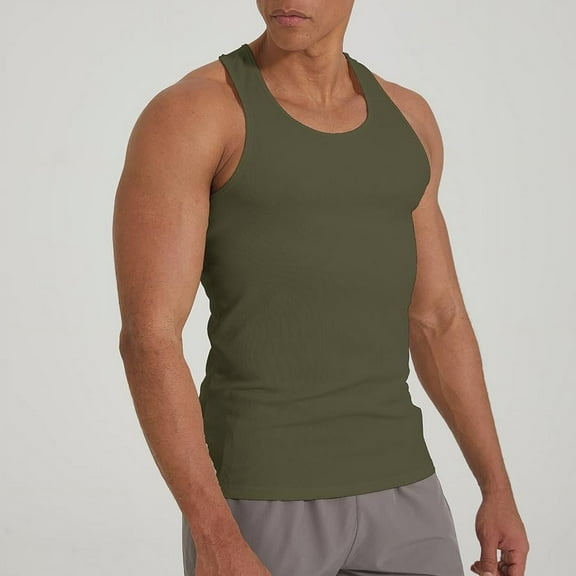 Mens Cotton Vest Tank Tops Sleeveless Plain Breathable Slim Fit Summer Top Vest Men Workout Shirts Green M