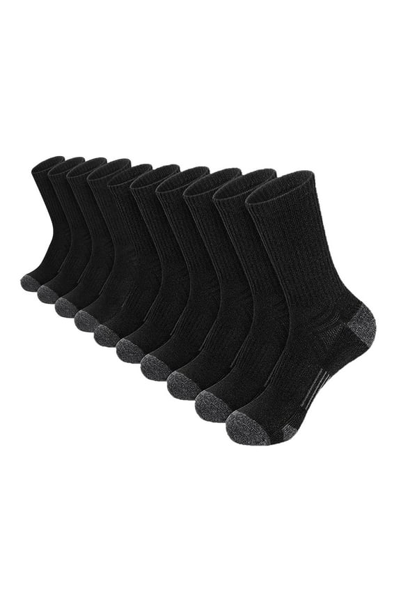 Mens Cotton Work Socks, 5 Pack Soft Breathable Crew Boot Socks Moisture-Wicking & Reinforced for Hiking Walking Outdoor