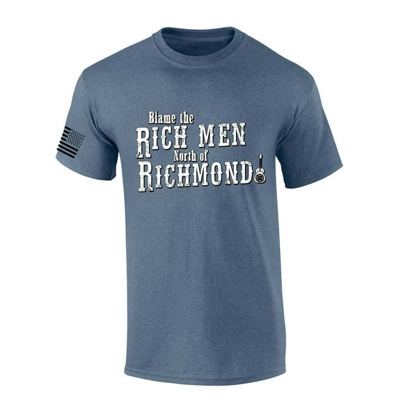 Mens Country Music Tshirt Blame The Rich Men North of Richmond Short Sleeve T-shirt-Heather Indigo-medium
