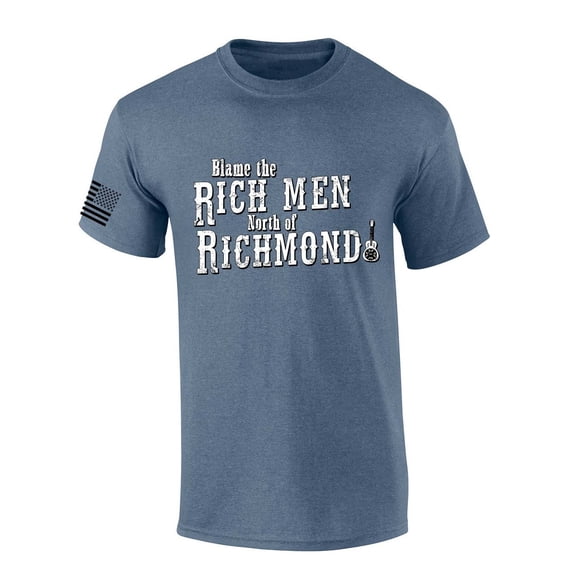 Mens Country Music Tshirt Blame The Rich Men North of Richmond Short Sleeve T-shirt-Heather Indigo-xxxl