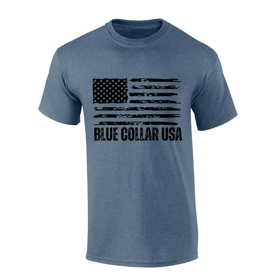 Mens Country Music Tshirt North Of Richmond Blue Collar USA Short Sleeve T-shirt-Heather Indigo-5xl