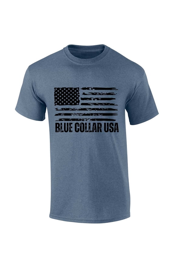 Mens Country Music Tshirt North Of Richmond Blue Collar USA Short Sleeve T-shirt-Heather Indigo-xl