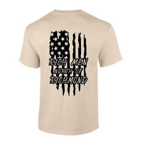 Mens Country Music Tshirt Rich Men North Of Richmond Tattered American Flag Short Sleeve T-shirt-Sand-medium