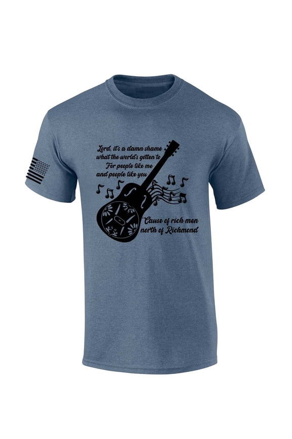 Mens Country Music Tshirt Shame What The World's Gotten to for People Like Me People Like You Short Sleeve T-shirt-Heather Indigo-5xl