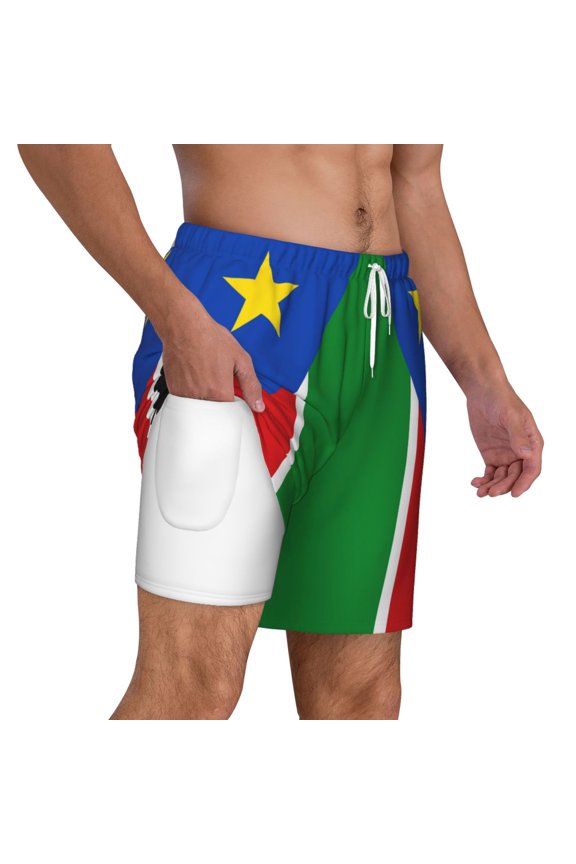 Mens Cover Flag Of South Sudan 2 in 1 Quick Dry Swim Trunks with Compression Liner Beach Shorts