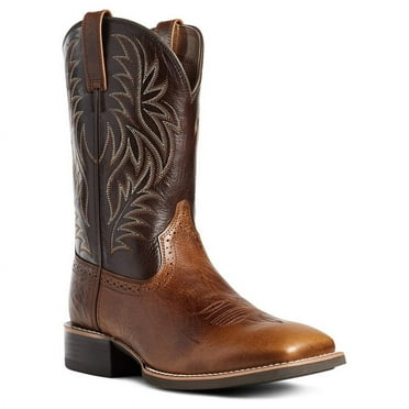 Mens Cowboy Boots Fall Winter Retro Embroidery Boots Mid Calf Chunky Outdoor Non-Slip Wear-Resistant Heel Western Boots