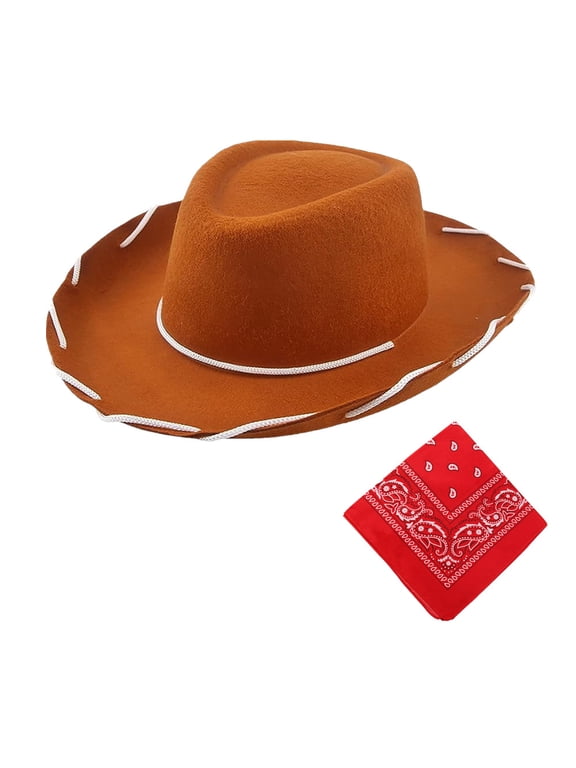 Mens Cowboy Hat Brown Felt Woody Cowboy Hat Adjustable Western Big Brimmed Cowboy
