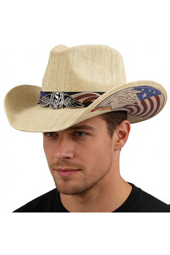 Mens Cowboy Hat Wide Brim Sun Hat Western Style Outdoor Ranch Hat for Summer Beach Hiking Fishing