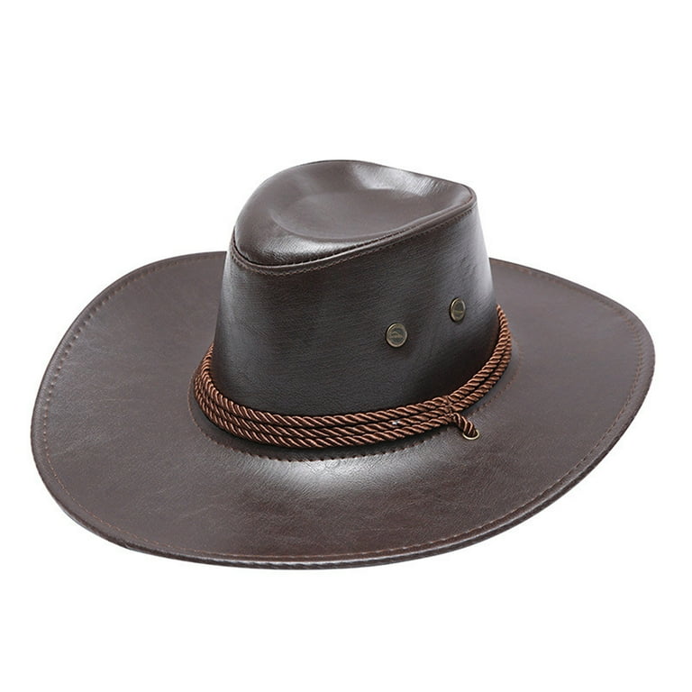 Mens Cowboys Hat Adult Sun Protection Solid Fashion Western Cowboy Hat  Leather Windproof Hat Cowboy Hard Hat 