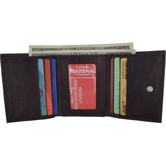 Mens Cowhide Leather ID Card Holder Trifold Wallet with Coin Pouch 2055 CF