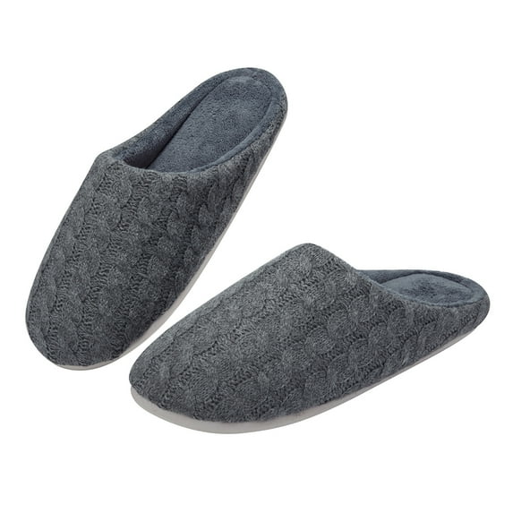 Mens Cozy Memory Foam House Slippers Slip On Warm House Shoes Indoor/Outdoor, Gray